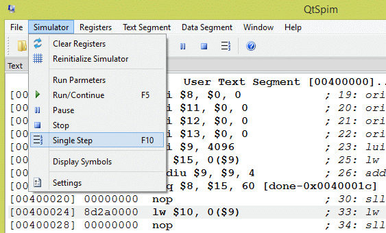 SPIM continue menu