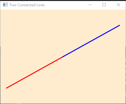 Two connected lines diagonally across the scene, one half red, the other half blue